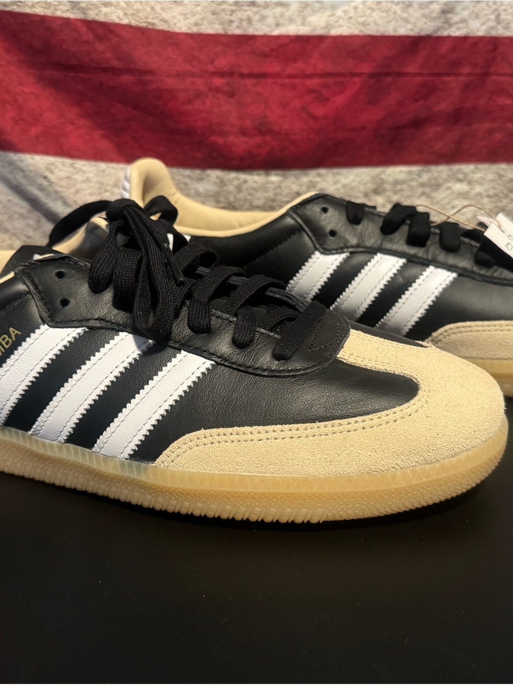 adidas Samba Black White Tan Suede-Trim Sneakers